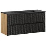 Lomadox Waschtisch OLUO-56-BLACK, 120cm mit Keramikwaschbecken, Eiche mit schwarz, 3D-Oberfläche schwarz