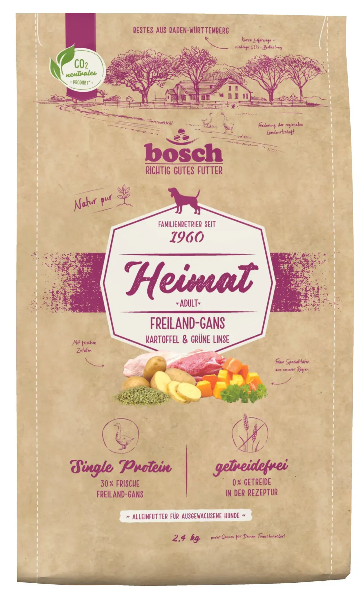 Bosch Heimat Hundefutter Adult mit Freilandgans, 2,4 kg