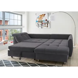 luma-home Ecksofa mit Schlaffunktion und Bettkasten 250x190 cm, Wellenfedern, Ottomane rechts, Mikrofaser Anthrazit, / 17005