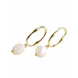Paar Creolen »Schmuck Geschenk, Nugget«, Made in Germany - mit Süßwasserzuchtperle, 67374946-0 gelbgoldfarben-weiß