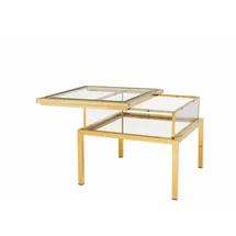 Casa Padrino Luxus Beistelltisch Gold 65 x 65 x H. 55,5 cm - Quadratischer Edelstahl Beistelltisch mit Glasplatte - Vitrine