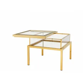 Casa Padrino Luxus Beistelltisch Gold 65 x 65 x H. 55,5 cm - Quadratischer Edelstahl Beistelltisch mit Glasplatte - Vitrine