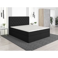 Boxspringbett HORD 140x200 mit 2 Bettkästen, Bonell-Matratze und Topper. Farbe: Schwarz.