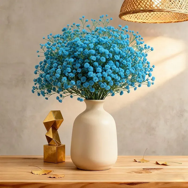 【3 € Rabatt ab 10 €】Wei's moment 5 Stück künstliche Blumen, Gipsblume aus Seide und Kunststoff, realistische Blumenarrangements, Hochzeitsdekoration, Tischdekorationen, blau