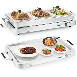 RELAX4LIFE 3 in 1 Warmhalteplatte, 9L Elektrischer Warmhaltebehälter, 450W Buffetwärmer, Speisebehälter Edelstahl mit 3 Speisewärmer, 50°C bis 150°C Temperaturregler, Ideal für Partys & Restaurants