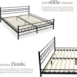 Tectake tectake® Metallbett, robustes Stahlgestell, bodenschonende Kunststoffkappen, 180 x 200 cm
