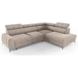 Selsey Ecksofa, mit Schlaffunktion, Veloursbezug in Greige, rechtsseitig - Taupe,