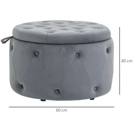 Homcom Sitzhocker mit Stauraum Deckel Runde Samtoptik Knöpfen Grau Ø60 x 40 cm