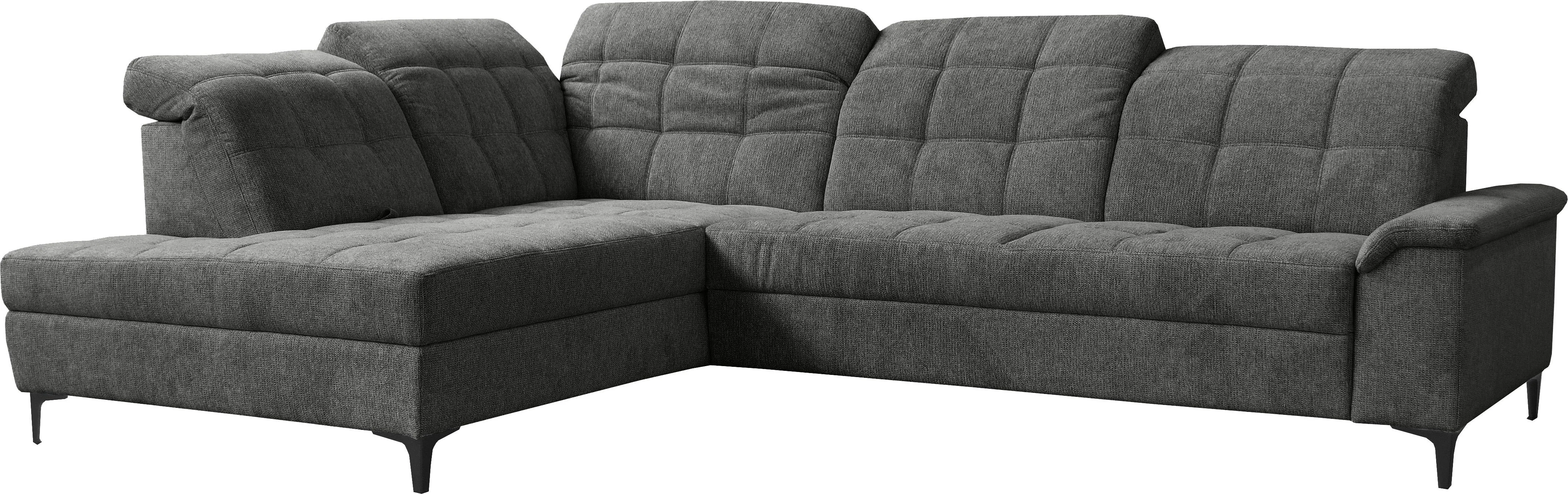 Ecksofa ALINA "Andra" Sofas Gr. B/H/T: 308cm x 102cm x 215cm, Chenille GFS, Ottomane links, mit Sitzvorzug, grau (dunkelgrau gfs 89) inkl. Rückenlehnenverstellung, wahlweise mit Sitzvorzug