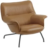 Muuto Doze Lounge Chair low back, tube base, refine leder cognac / schwarz