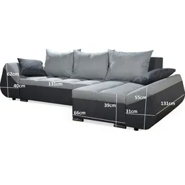 Fun Möbel Ecksofa Sofa KLEO mit Schlaffunktion Schwarz-Blau Ottomane Rechts - Schwarz