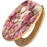 Banjado Design WC Sitz Bambus Toilettendeckel Toilettensitz Bambus Holz Klodeckel WC-Sitz Universal Scharnieren Motiv Strauss Rosen