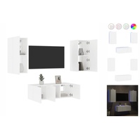 vidaXL TV-Schrank 4-tlg Wohnwand mit LED-Beleuchtung Weiß Holzwerkstoff weiß