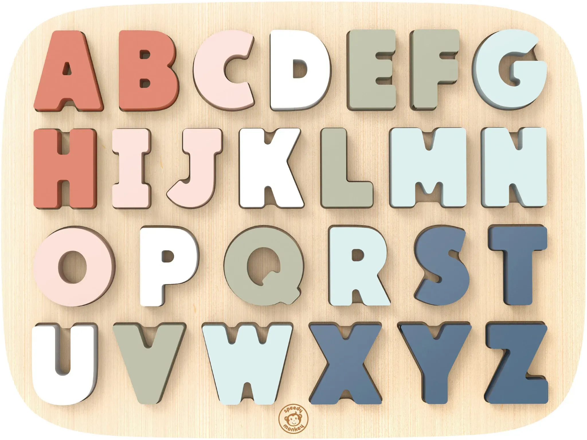 Steckpuzzle SPEEDY MONKEY "ABC-Puzzle", bunt, Puzzles, KinderB:24cm H:2cm L:32cm, FSC - schützt Wald, B:24cm H:2cm L:32cm