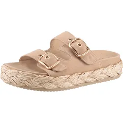 Pantolette TAMARIS, Damen, Gr. 40, beige, Ziegenveloursleder, unifarben, modisch, Schuhe, Plateaus, Sommerschuh, Strandschuh mit vorgeformtem Fußbett