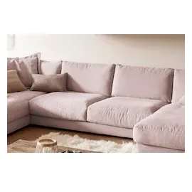 KAWOLA Wohnlandschaft U-Form Madeline Cord Longchair rechts rosa