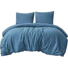 RUIKASI Bettwäsche Kariert Denimblau 200 x 220 cm + 2 x 80 x 80 cm