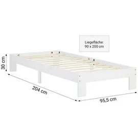 Homestyle4u Holzbett 90 x 200 cm Weiß