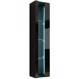 Mirjan24 Hängevitrine, Schwarz, Schwarz Hochglanz, Holzwerkstoff, Rechteckig, 40x180x30 cm, Wohnzimmer, Wohnwände, Vitrinenschränke