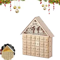 Weihnachten Holz Adventskalender mit 24 Aufbewahrungsschubladen, Weihnachtskrippe Adventskalender Hausbox, beleuchtet Weiß Holz Countdown bis Weihnachtskalender Wiederverwendbar Adventskalender