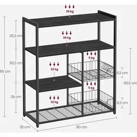 VASAGLE Küchenregal 35 x 80 x 95 cm Grau