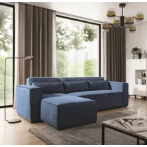 Fun Möbel Ecksofa Schlafsofa WALDO Stoff Poso Blau Ottomane Links - Blau