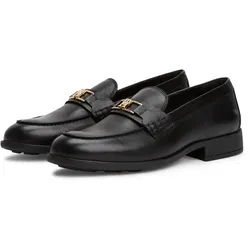 Loafer TOMMY HILFIGER "TH LOGO LEATHER LOAFER", Damen, Gr. 38, schwarz, Leder, unifarben, klassisch, Schuhe, Blockabsatz, Slipper, Businessschuh mit TH-Schmuckspange