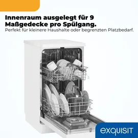 Exquisit GSP9109-451D Unterbau-Geschirrspüler (Unterbaugerät, 450 mm, Weiß)