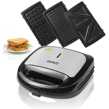 OZAVO Sandwichmaker 3-in-1 Sandwichmaker - Sandwiches, Waffeln, und Paninis, Antihaftbeschichtete, austauschbare Platten, 750W