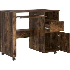 vidaXL Tisch mit Rädern mit Regal Geräucherte Eiche 91 x 50 x 77 cm