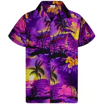 King Kameha Funky Hawaiihemd Kids Kinder Jungs, Kurzarm, Print Surf, Violett, 4 - 4 Jahre