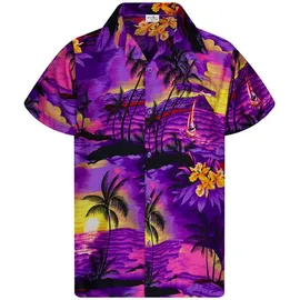 King Kameha Funky Hawaiihemd Kids Kinder Jungs, Kurzarm, Print Surf, Violett, 4 - 4 Jahre