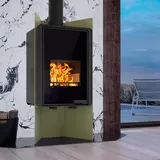 HS Flamingo Deluxe Pulau Kaminofen Olive 9 kW Holzofen Holzkamin Ofen Kamin