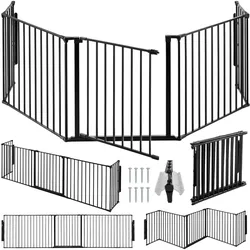 tectake® Kaminschutzgitter, aus Stahl, beidseitig zu öffnende Tür mit Sicherheitsschloss, inklusive Wandhalterung