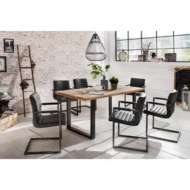 Home Affaire Esstisch HOME AFFAIRE "New York", schwarz (natur, schwarz), B:160cm H:77cm T:90cm, Tische, Esstisch, mit Platte aus geölter Balkeneiche Lamelle