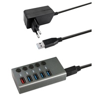 Maxtrack CH10L 5 Port USB 3.0-Hub einzeln schaltbar Silber-Grau