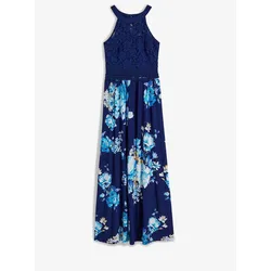 bonprix Sommer-Maxikleid mit Blumen-Print und Spitze, blau, 44