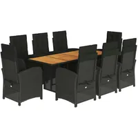 VidaXL 9-tlg. Garten-Essgruppe mit Kissen Schwarz Poly Rattan