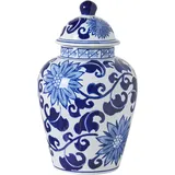 Beliani Vase mit Deckel Cuenca Porzellan 36 cm Weiß / Blau