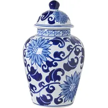 Beliani Vase mit Deckel Cuenca Porzellan 36 cm Weiß / Blau
