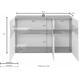 INOSIGN Sideboard INOSIGN, weiß (weiß, weiß hochglanz), B:130cm H:81cm T:40cm, Sideboards, Sideboard, Kommode mit 3 Türen, Breite 130 cm, ohne Beleuchtung