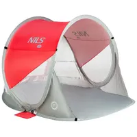 NILS CAMP SelbstFaltendes Strandzelt Nautisches Nils NC3142 grau|rot 2-3