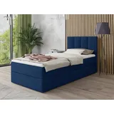 Sofnet Boxspringbett Star Mini mit Bettkasten, Bonell-Matratze und Topper - Einzelbett mit Matratzentopper, Polsterbett, Bett, Schlafzimmer, Jugendzimmer ... 100 x 200 - Dunkelblau (Kronos 09),