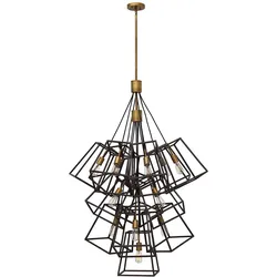 Großer Foyer-Kronleuchter Fulton mit 13 Lichtern, Bronze und Messing - HK-FULTON-13P