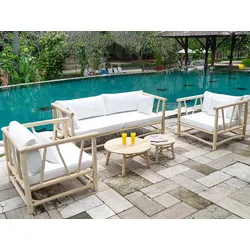 Garten-Sitzgruppe: Sofa 3-Sitzer + 2 Sessel + 2 Gartentische - Teakholz - Weiß - TULUM von MYLIA