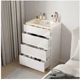 FUFU&GAGA Schmuckschrank Kommode, Weiß Hochglanz 60cm mit LED-Beleuchtung und Glasdeckel weiß