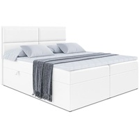 ALTDECOR Boxspringbett mit Matratze(20 cm hoch) und Topper(4 cm hoch), Polsterbett mit Kopfteil und Bettkasten - GRATUN - 180x200 - H3/Weiß Kunstl...