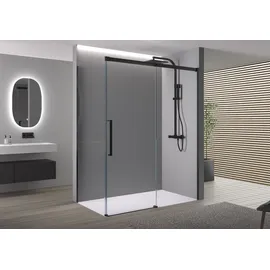 Bernstein Eckdusche DX906 FLEX Schiebetür Soft-Close 8mm Nano Echtglas Schwarz matt 110x90cm