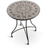 Raburg Gartentisch Mosaiktisch, Balkon- und Terrassentisch, 60 cm Ø, 72 cm hoch, Mayla (rund), liebevolle Handarbeit, Mosaikmuster, schwarzes Metallgestell grau