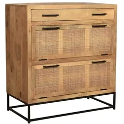 Schuhschrank 'Havanna', 2 Klappen Massivholz, Metall, Rattan Mango